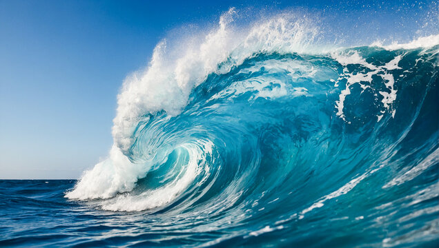 Bright blue ocean wave texture background 