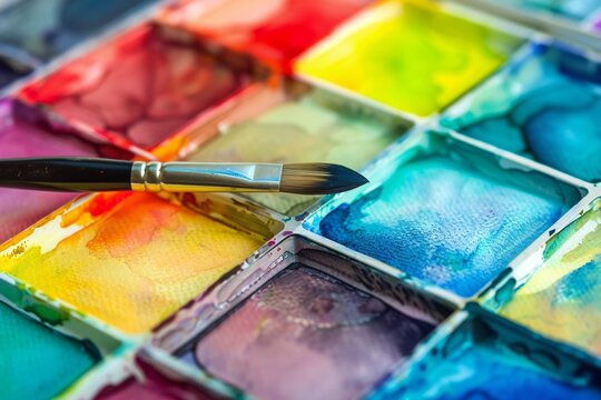 watercolors and paintbrush - art still life