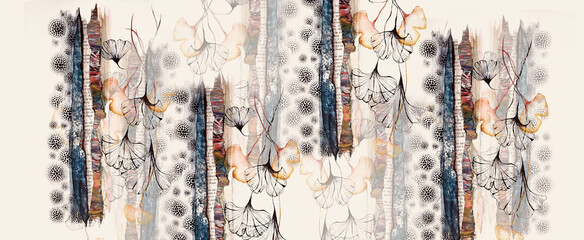 Scarf pattern design with watercolor effect, floral, abstract texture