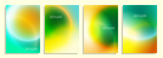 set of colorful abstract tropical island radial gradient cover poster background design set.