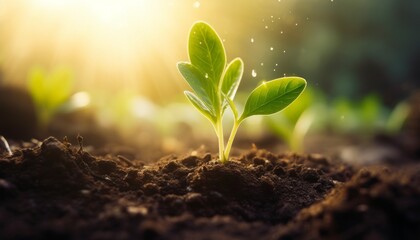 Plant shoots that grow and are exposed to morning sunlight