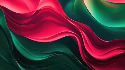 The abstract picture of the two colours of red and green colours that has been created form of the waving shiny smooth satin fabric that curved and bend around in this beauty abstract picture. AIGX01. - obrazy, fototapety, plakaty