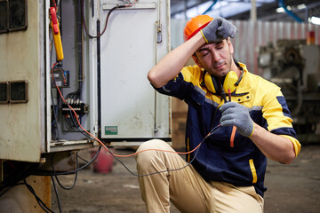 engineer or technician feeling tired form hard work in the factory