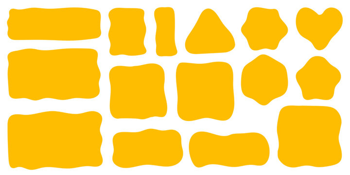 Abstract liquid shapes. Organic flat blobs. Irregular fluid bubbles. Random wavy spots and curvy elements. Amoeba rectangle box set.