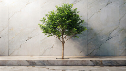 tree on the marble wall