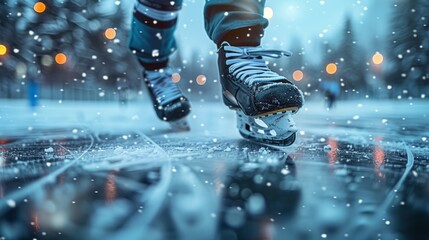 hockey player skates on ice - obrazy, fototapety, plakaty