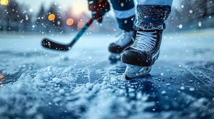 hockey player skates on ice - obrazy, fototapety, plakaty