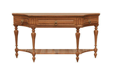 Old console table. Wooden console table isolated. 