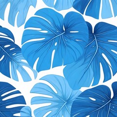 tropical  blue leaves pattern on white background.