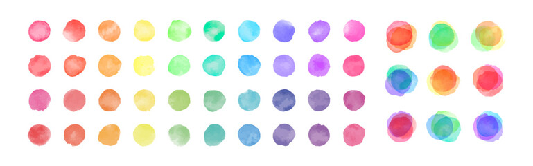 Collection of watercolor circles, cute bright textured hand painted round elements.