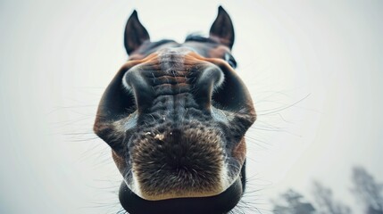 whiskered whispers: a curious encounter with a horse's nose - obrazy, fototapety, plakaty