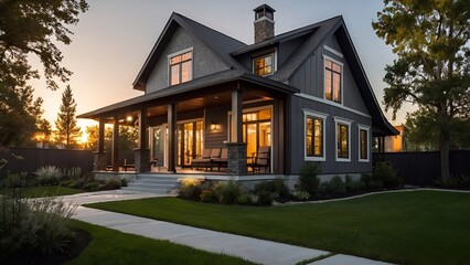 Modern house at sunset 