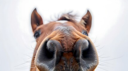 whiskered whispers: a curious encounter with a horse's nose - obrazy, fototapety, plakaty
