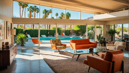 Luxury midcentury modern Palm Springs living room 