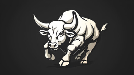 Angry Bull Logo On Black Background, Generative Ai