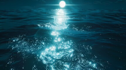 fluorescent ocean moonlight sparkling stars illustration abstract poster web page PPT background