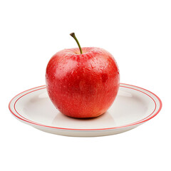 Red apple on a plate isolated on white background with transparent background.