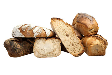 Composition with loafs of bread isolated on PNG Background. Generative Ai.