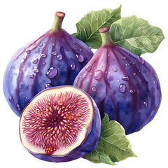 Hand drawn watercolor painting fruit fig. Vector illustration desing.