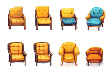 Armchair and couch set. Trendy comfortable chairs. Furniture for home and living room. Soft furniture, luxury sofa. isolated on PNG Background. Generative Ai.