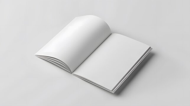 Open and closed blank brochures on grey background, top view. Mock up for design ,