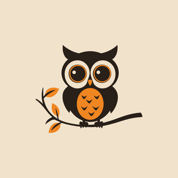 Owl on a branch logo illustration vector design