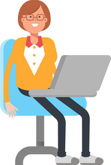 Office Woman Character Working on Laptop
