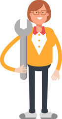 Office Woman Character Holding Wrench
