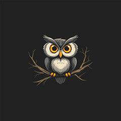 Owl on a branch logo illustration vector design