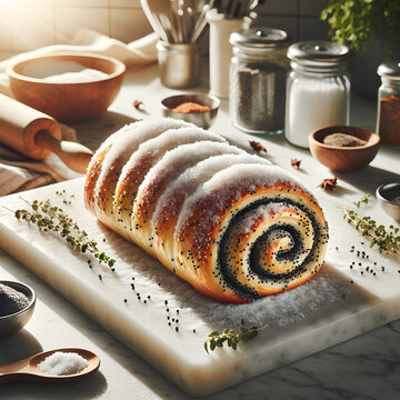 Makovnik Poppy Seed Roll on Marble Kitchen Counter