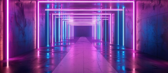 Stunning passageway illuminated by neon lights - obrazy, fototapety, plakaty