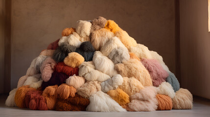 Cleaned sheep wool for making pillows and duvets - obrazy, fototapety, plakaty