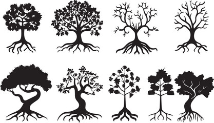 Silhouette vector of tree and root on white background - obrazy, fototapety, plakaty