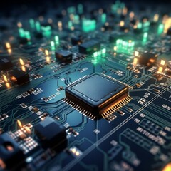 Obraz premium Micro circuit board backdrop illustrating central computer processors (CPU) concept