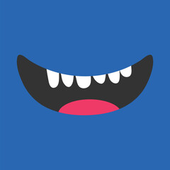 Mouth with tongue and healthy tooth, Cute cartoon character, Oral dental hygiene Children teeth care icon, Smiling face, Flat design, Vector illustration