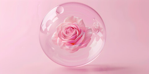 Pink roses through a crystal ball created with