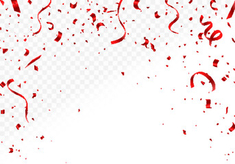 Confetti vector banner background with red serpentine ribbons,