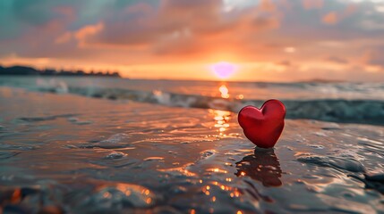 Fototapeta premium Love heart on ocean side heartfelt feeling on nature background