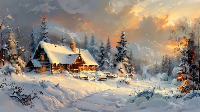winter landscape dreamlike architecture abstract decorative painting