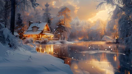 Photo sur Plexiglas Couleur saumon winter landscape dreamlike architecture abstract decorative painting