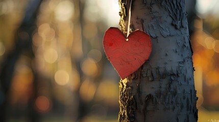 Paper heart dangling from a tree - obrazy, fototapety, plakaty