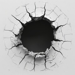 Cracked Hole in Concrete Wall, Abstract Background

