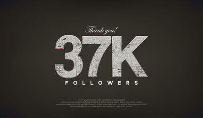 Abstract design thank you 37k followers, with gray color.
