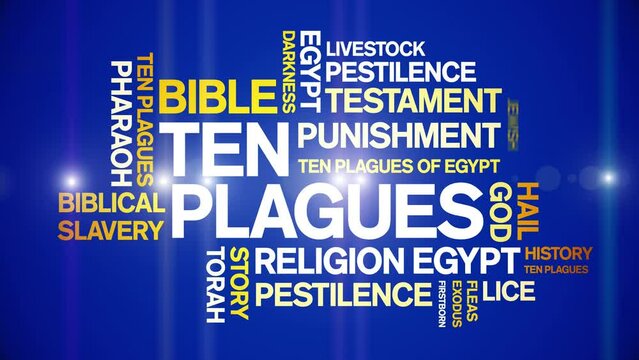Ten Plagues animated word cloud;text design animation tag kinetic typography seamless loop.