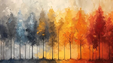 Autumn landscape oil painting illustration abstract decorative painting background