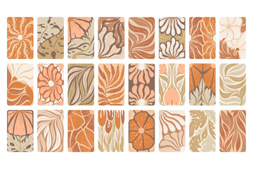 Vector illustration collection of vintage icons with abstract flowers, leaves and branches isolated on white background. Modern floral design templates for poster print, brochure, card