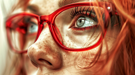 Red hair colour woman with freckles. - obrazy, fototapety, plakaty