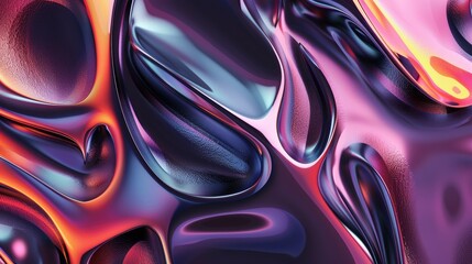 A detailed close-up view of abstract blobs of liquid substance with metallic gradients, background, wallpaper - obrazy, fototapety, plakaty