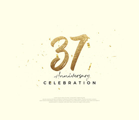 37th anniversary celebration, with gold glitter numbers. Premium vector background for greeting and celebration.