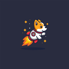 Dog riding rocket logo design vector illustration